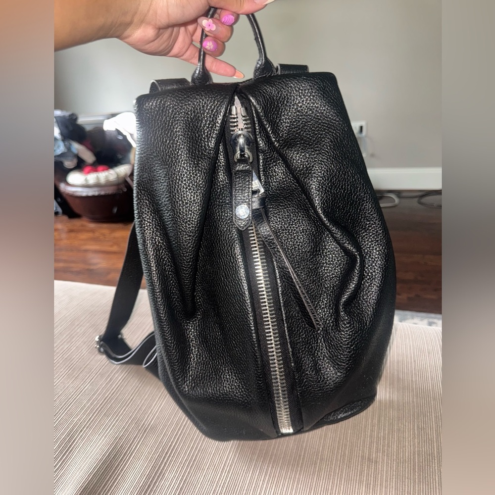 Black leather backpack purse medium size